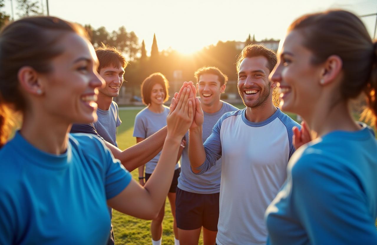 Atleti amatoriali che celebrano dopo un evento sportivo a Roma